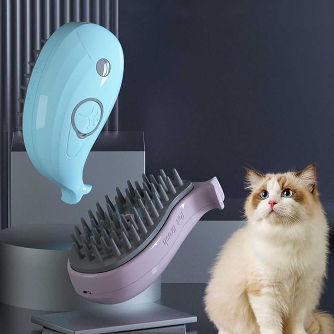 Steamy Cat Brush - 3-in-1 Whale-Shaped Cat Steam Brush