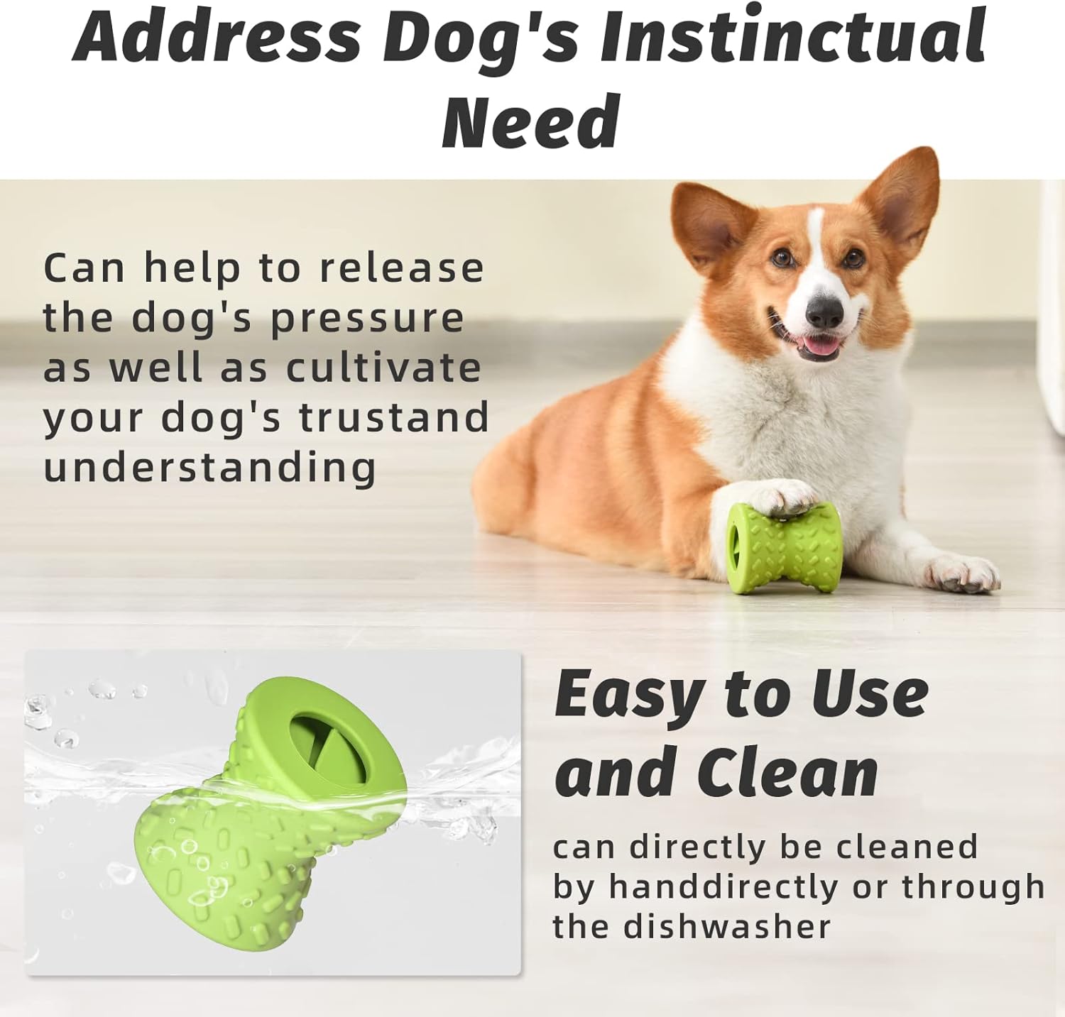 Interactive Treat Dispensing Dog Chew Bone Toy Natural Rubber Durable