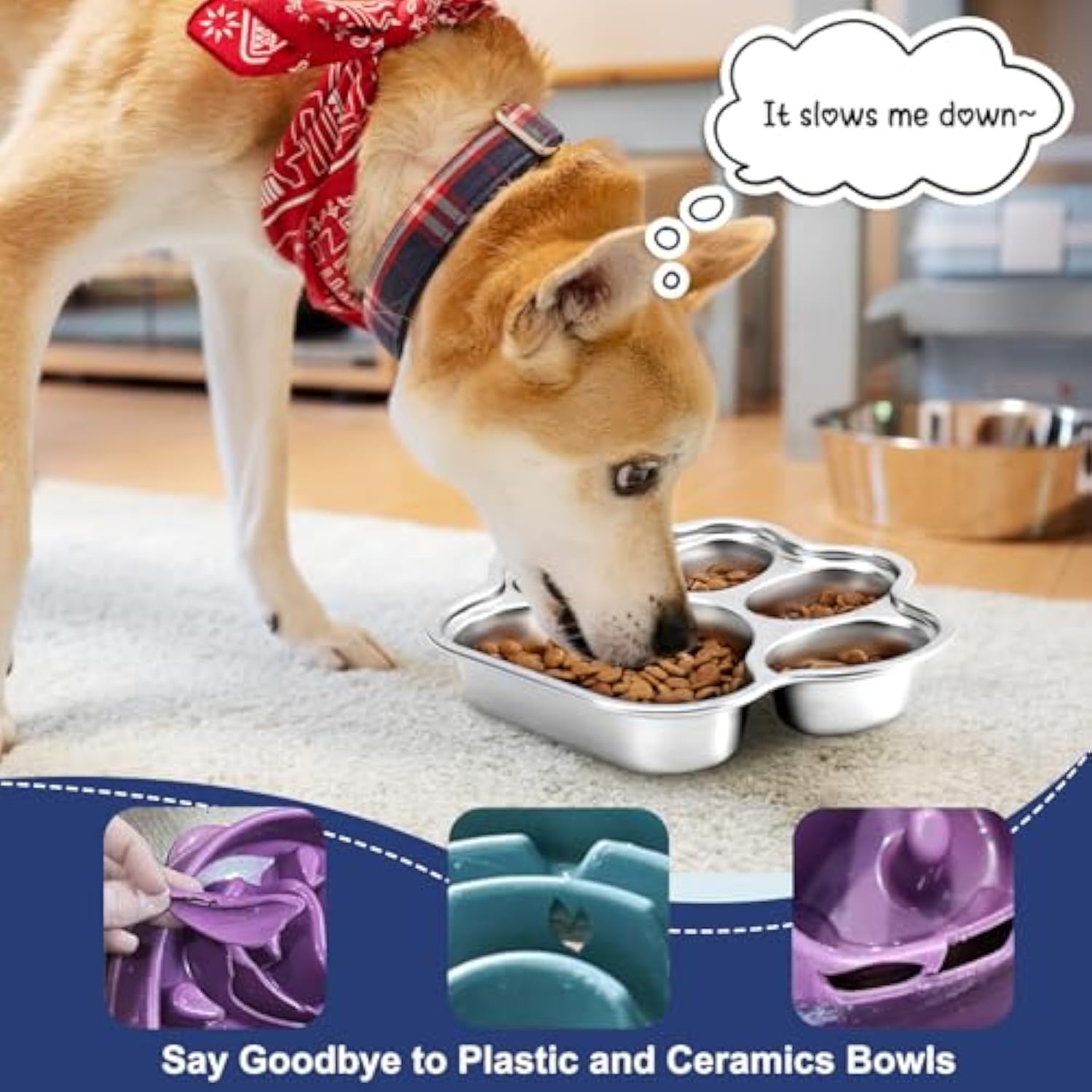 Stainless Steel Non-Slip Slow Feeder Dog Bowl