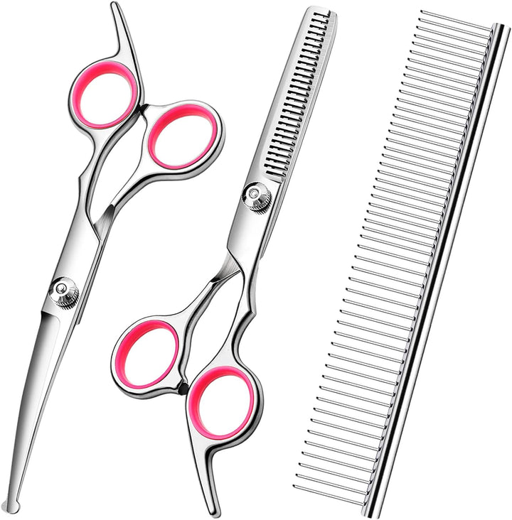 Dog Grooming Scissors Set Stainless Steel Curved Thinning Safety Tip