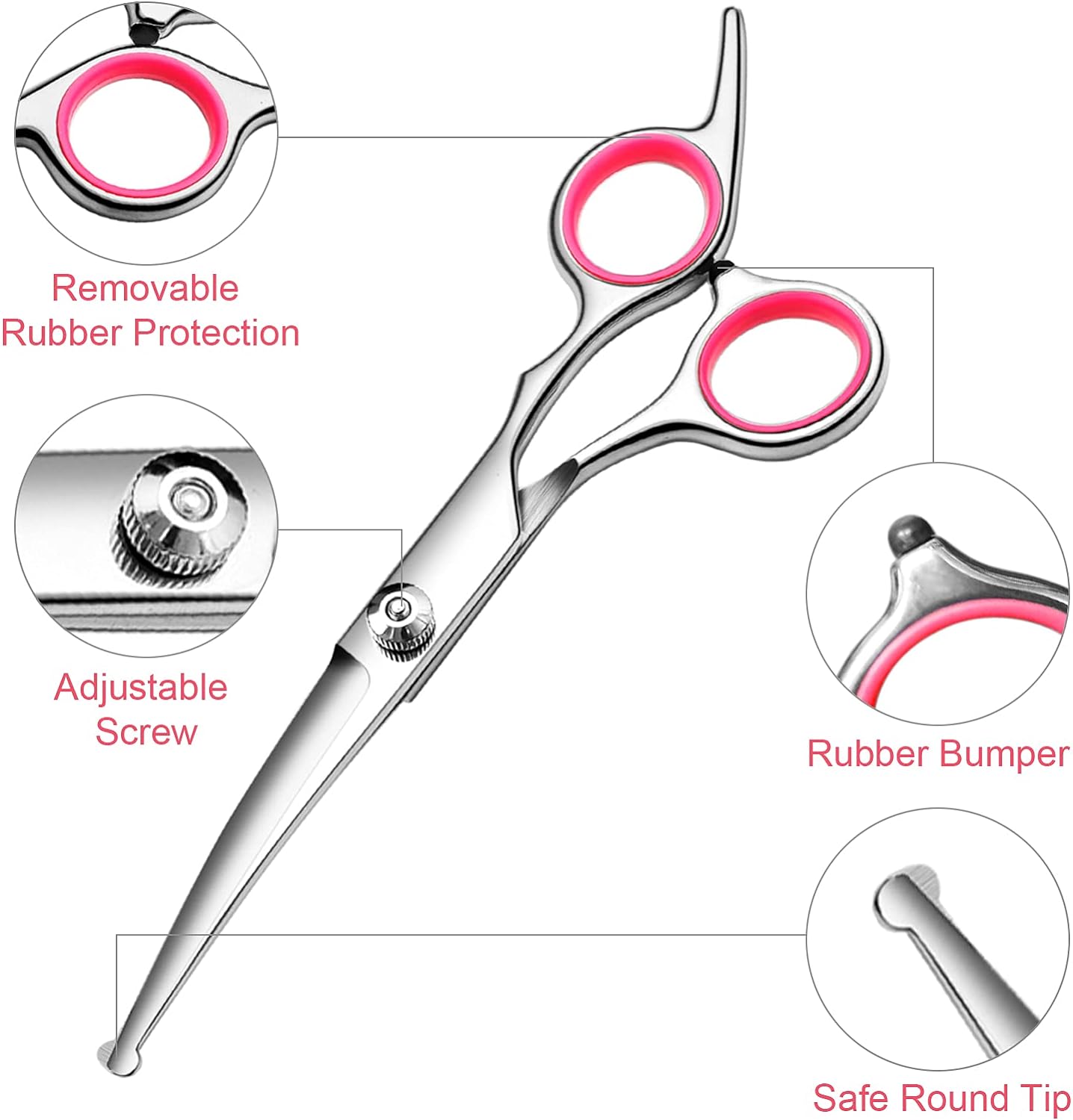 Dog Grooming Scissors Set Stainless Steel Curved Thinning Safety Tip