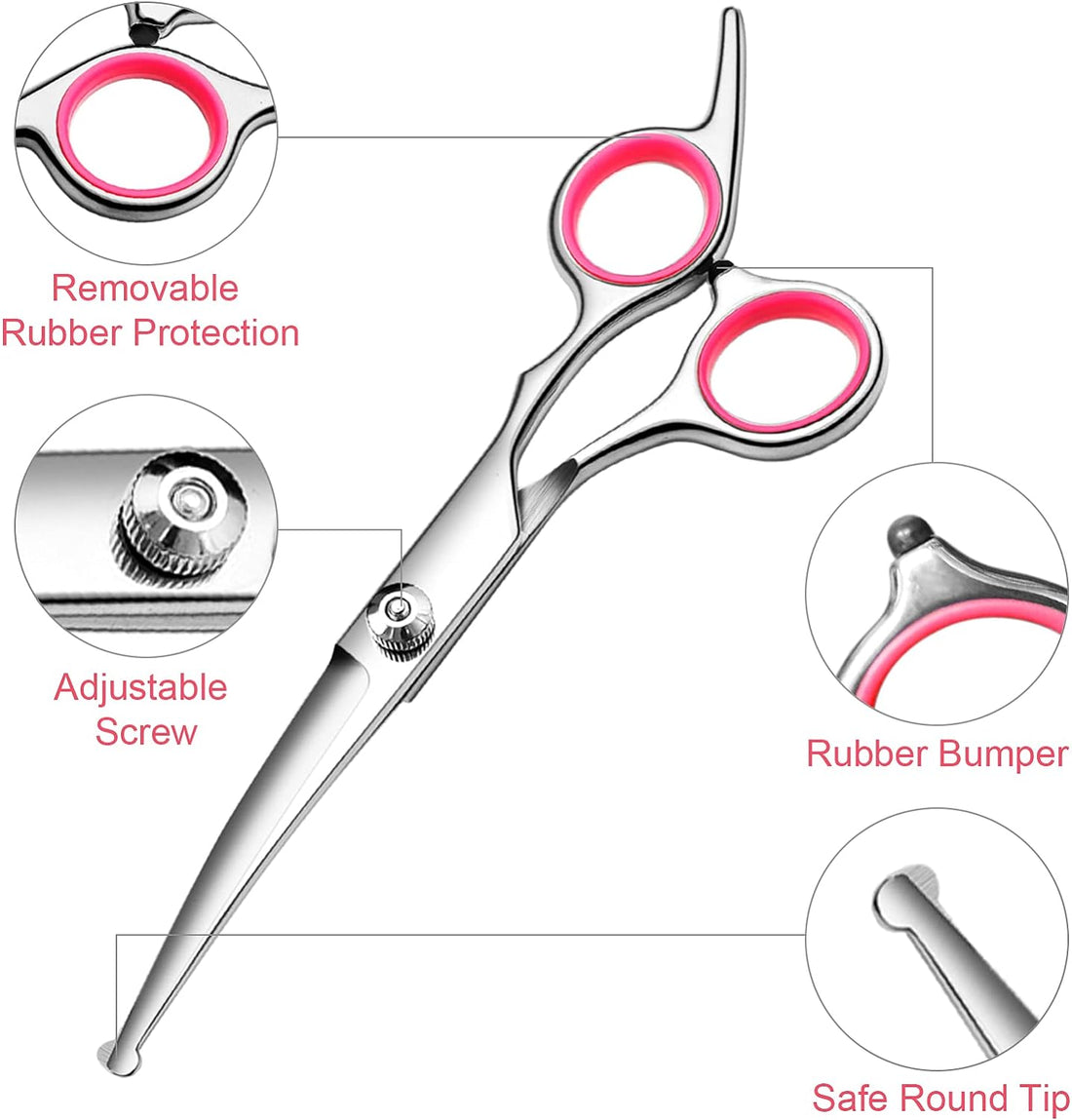 Dog Grooming Scissors Set Stainless Steel Curved Thinning Safety Tip