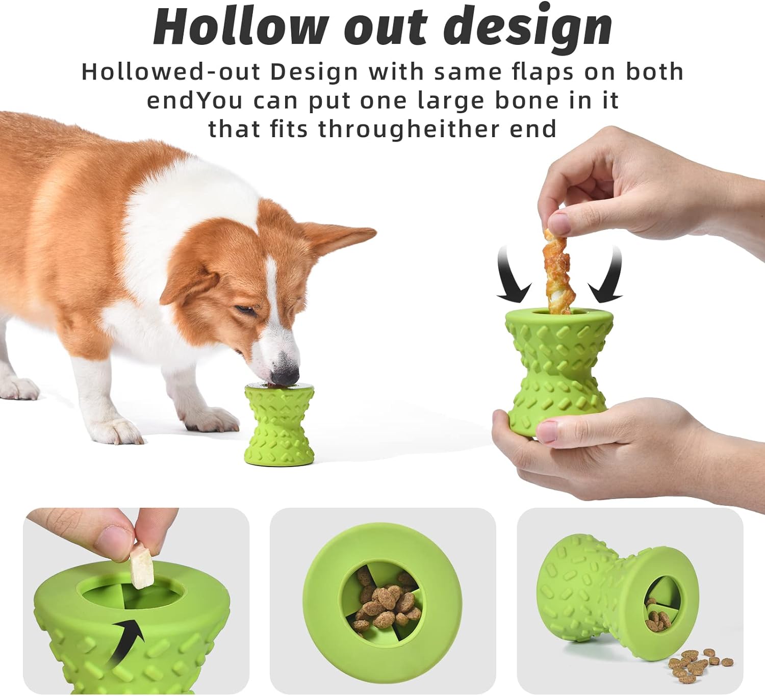 Interactive Treat Dispensing Dog Chew Bone Toy Natural Rubber Durable