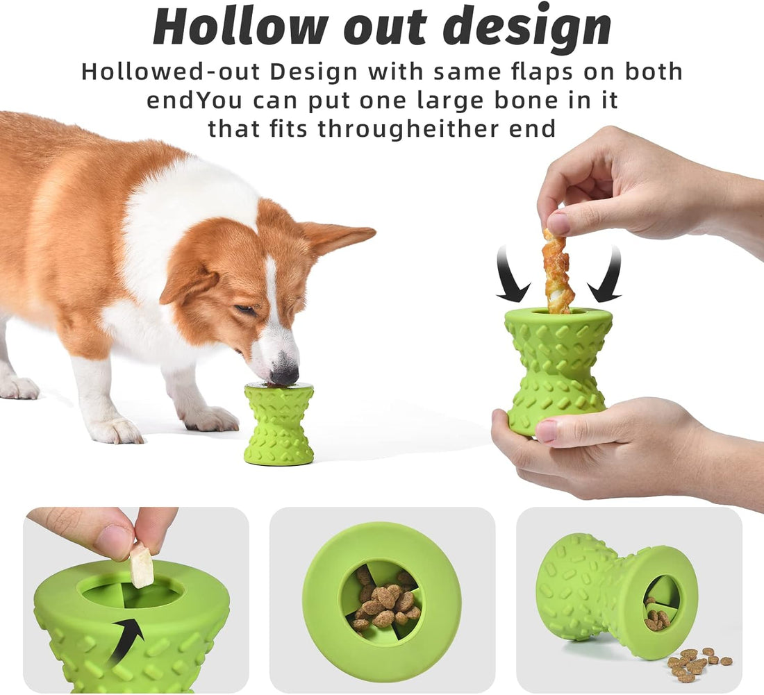 Interactive Treat Dispensing Dog Chew Bone Toy Natural Rubber Durable