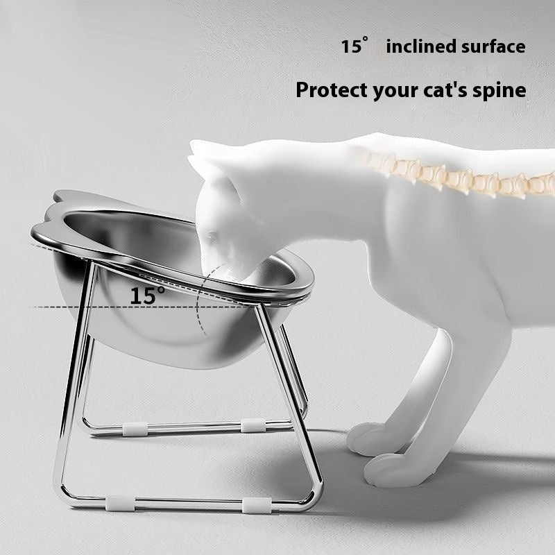 Stainless Steel Cat Water Bowl Pet Neck Protector Elevated Rack Pet Bowl